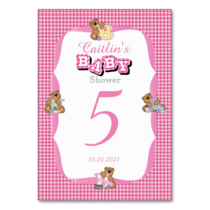 Pink Plaid with Baby Bears Table Numbers