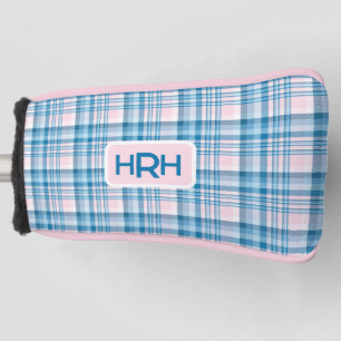 Pink Plaid with Modern Monogram Golf Head Cover