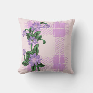 Pink Plaid with Purple Flowers Throw Pillow