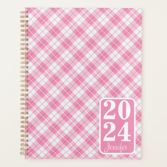 Pink Plaid with the name  Planner (Front)