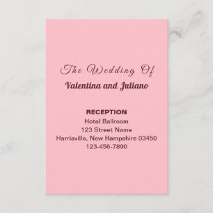 Pink Plain Text Wedding Reception Portrait Enclosure Card
