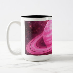 Pink Planet with Pink Rings Two-Tone Coffee Mug