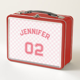 Pink Player Name Jersey Number Kids Girls School Metal Lunch Box
