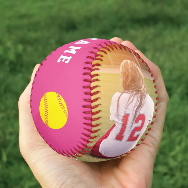 Pink Player Team Number Personalized Photo Softball (Creator Uploaded)