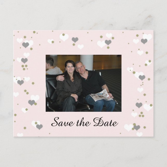 Pink Playful Hearts Save the Date Announcement Postcard (Front)