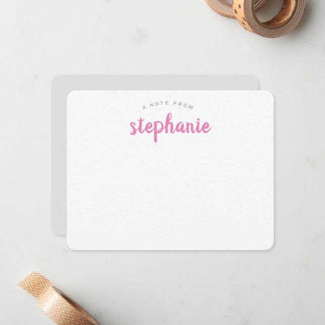 Pink Playful Script Personalized Flat Card (Front/Back In Situ)