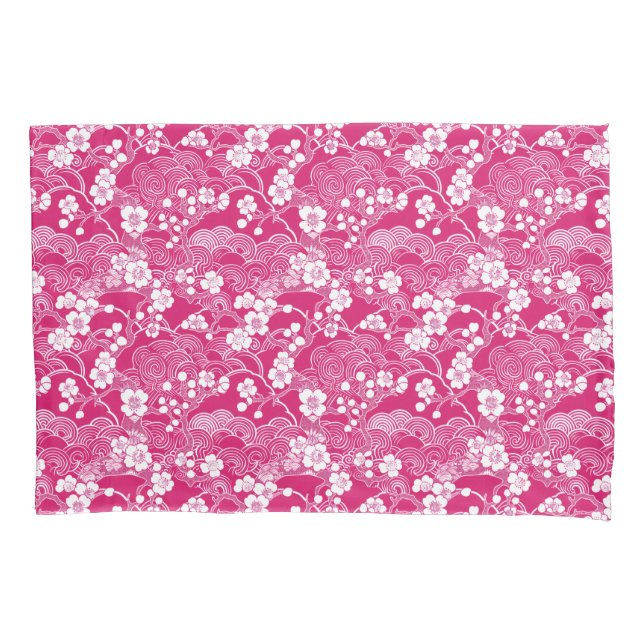 Pink Plum Blossom Chiyogami Pattern Pillowcases (Front-Left)
