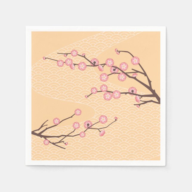 Pink Plum Blossom on Yellow Napkin (Front)