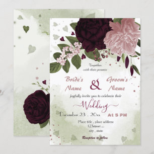 pink plum burgundy flowers greenery invitation