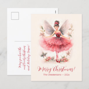 Pink Plum Fairy Vintage de Noël Carte postale