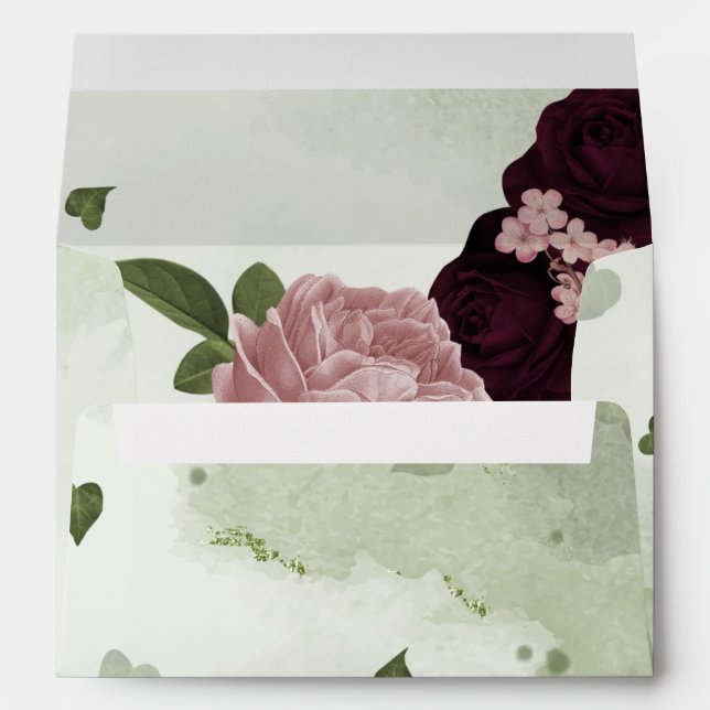 pink & plum flowers green envelope (Back (Bottom))