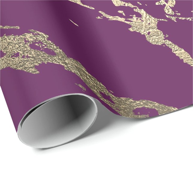 Pink Plum Foxier Gold Marble Shiny Glam Wrapping Paper (Roll Corner)