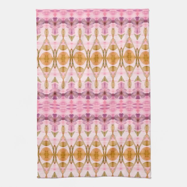 Pink Plum Olive And Gold Patterned Kitchen Towel (Vertical)