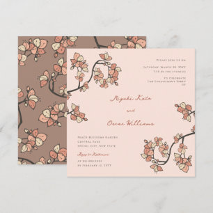 Pink Plum/Peach Blossoms Elegant Engagement Party Invitation