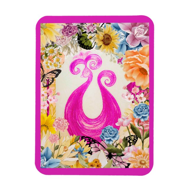 Pink Plum Peacock with colourful flowers Magnet (Vertical)