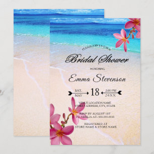 Pink Plumeria Beach Destination Bridal Shower © Invitation