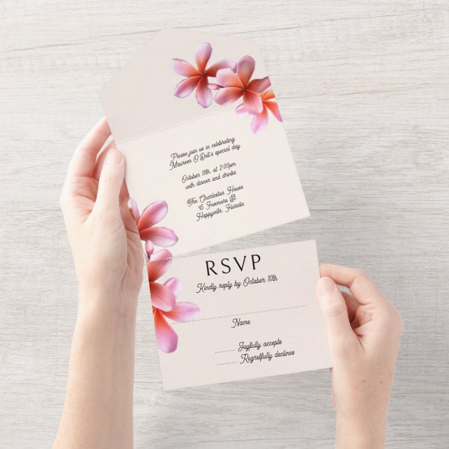 Pink Plumeria Birthday Party All In One Invitation (Tearaway)
