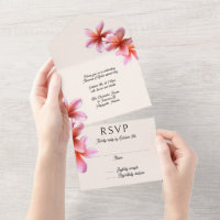 Pink Plumeria Birthday Party All In One Invitation