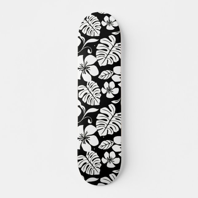 PINK PLUMERIA (BLACK) SKATEBOARD (Front)