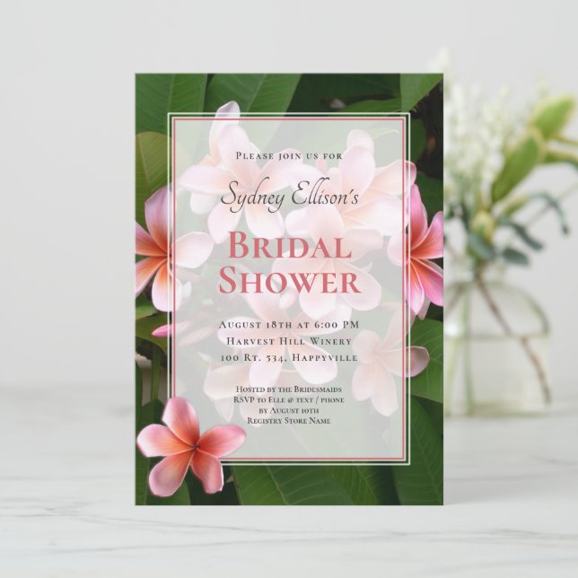 Pink Plumeria Bridal Shower Invitation (Standing Front)