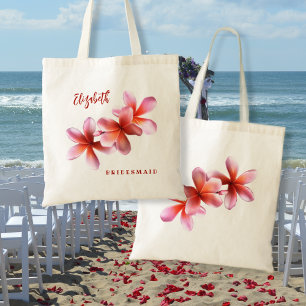 Pink Plumeria Bridesmaid Personalized Tote Bag
