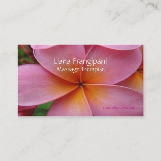Pink Plumeria Floral Business Cards Template Two (Front)