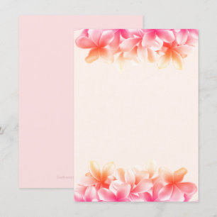 Pink Plumeria Flowers Blank Note Paper Invitation