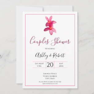 Pink Plumeria Flowers, Modern Wedding, Couples Invitation