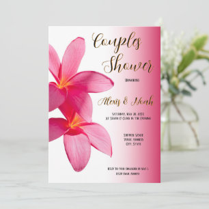 Pink Plumeria Flowers on Pink, Floral, Couples Invitation
