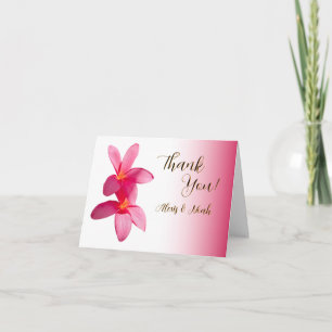Pink Plumeria Flowers on Pink, Floral, Wedding Thank You Card
