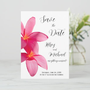 Pink Plumeria Flowers, Tropical, Floral Save Date Invitation