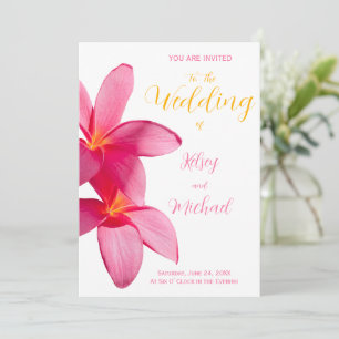 Pink Plumeria Flowers, Tropical, Floral Wedding Invitation