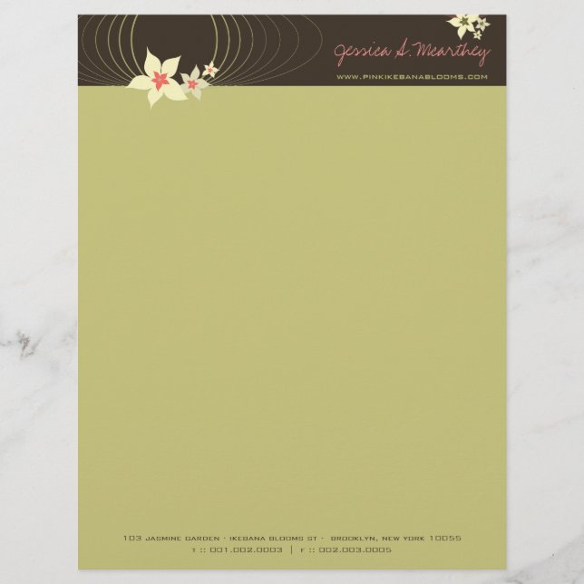 Pink Plumeria Frangipani Flower Chic Ikebana Zen Letterhead (Front)