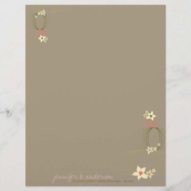 Pink Plumeria Frangipani Flowers Chic Ikebana Zen Letterhead (Front)