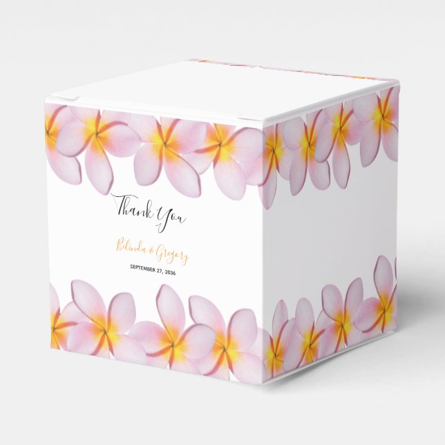 Pink Plumeria Frangipani Wedding Favor Box (Front Side)