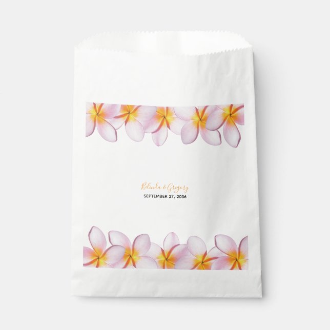 Pink Plumeria Frangipani Wedding Favour Bag (Front)