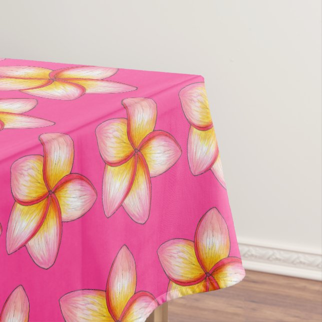 Pink Plumeria Hawaiian Flower Luau Birthday Party Tablecloth (In Situ)