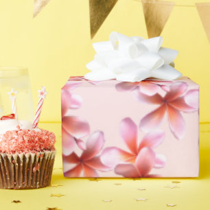 Pink Plumeria Hawaiian Frangipani Floral Design Wrapping Paper