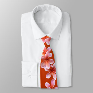 Pink Plumeria Orange Tropical Mens Tie