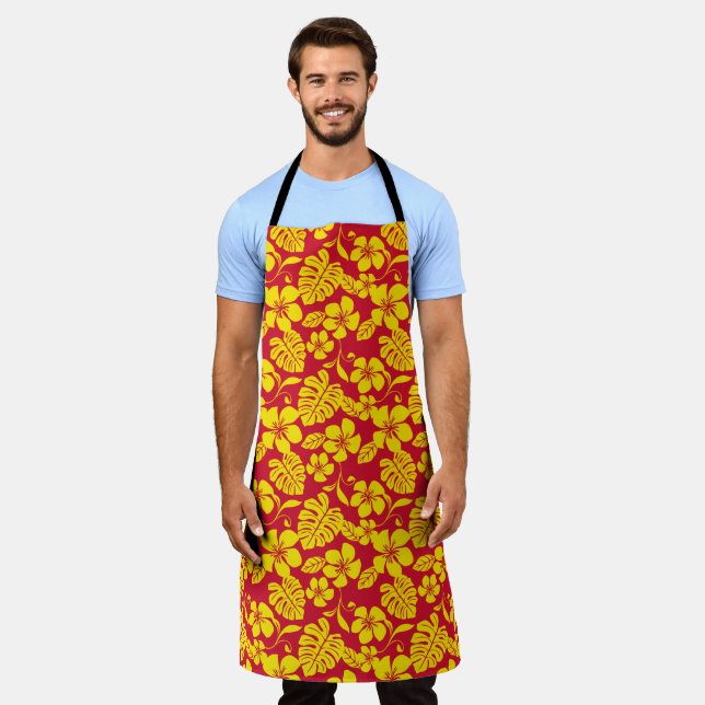 PINK PLUMERIA (RED/GOLD) APRON (Worn)