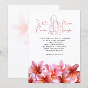 Pink Plumeria Tropical Beach Wedding Invitation