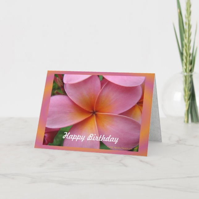 Pink Plumeria Tropical Flower Birthday Card (Front)