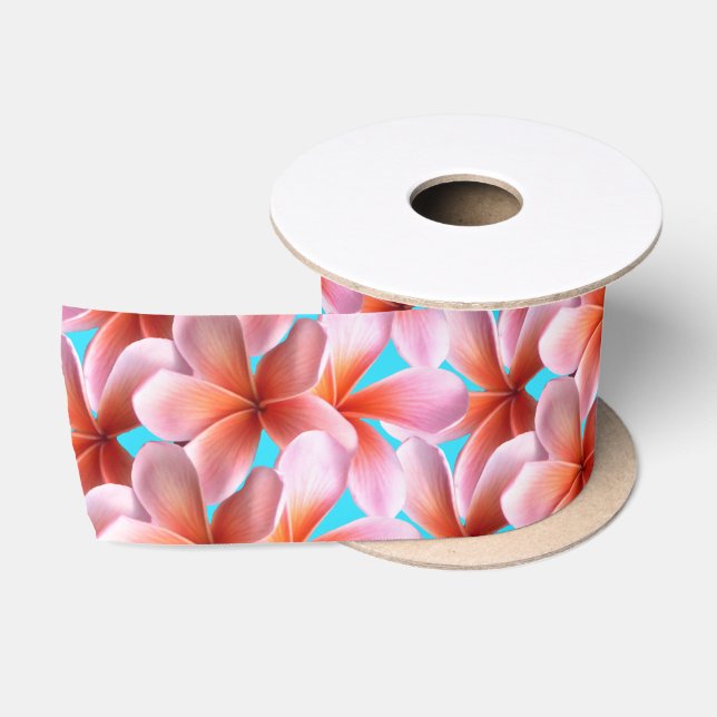 Pink Plumeria Tropical Flowers Craft Ribbon Satin Ribbon (Spool)