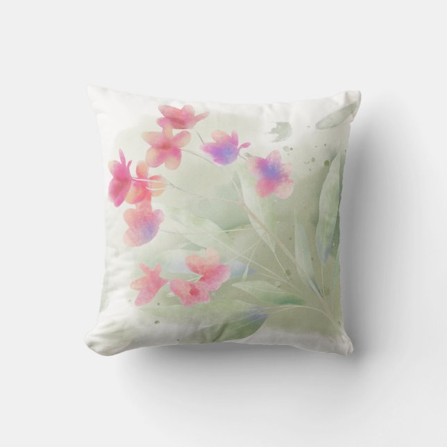 Pink Plumeria Watercolor Throw Pillow (Front)