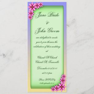 Pink Plumeria Wedding, vertical invitation