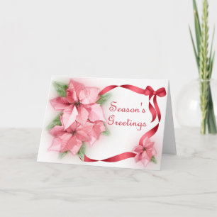 Pink Poinsettas Holiday Card