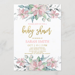 Pink poinsettia Christmas Baby Shower girl Invitation
