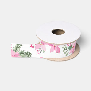 Pink Poinsettia Christmas Satin Ribbon