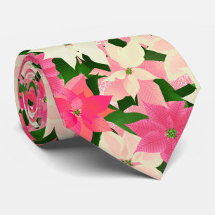 Pink Poinsettia Christmas Tie