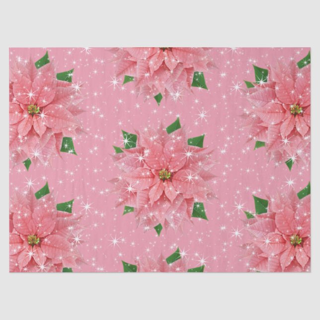 Pink Poinsettia Custom Holiday Christmas Present Tissue Paper (Front)